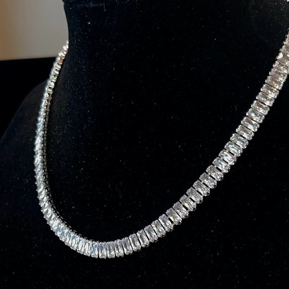 Diamond CZ Rectangle Baguette Tennis Necklace 113 - Picture 8 of 8